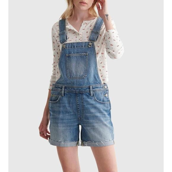 Lucky Brand Denim Boyfriend Shortall Overall size S Raw Hem - Picture 1 of 11